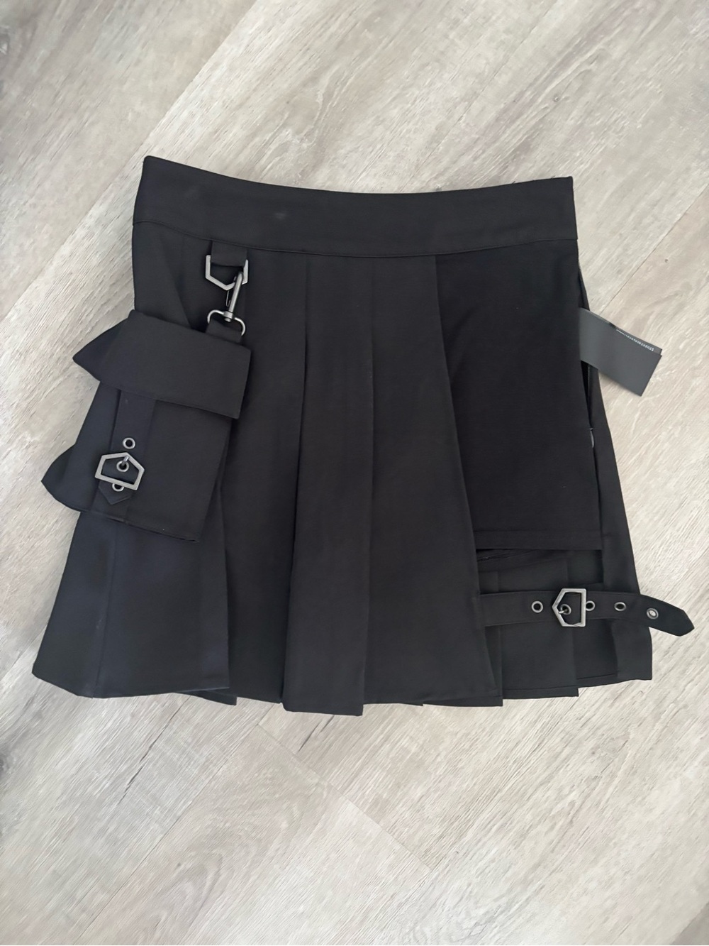 Killstar Black Utility Pleated Mini Skirt with Buckle & Pocket